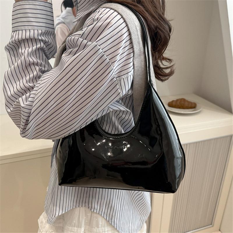 Chic Glossy Half Mo Bag, Daily Underarm Bag, Sleek Pu Leather Tote Shoulder Purses, Modern Styles for Women Everyday Elegance