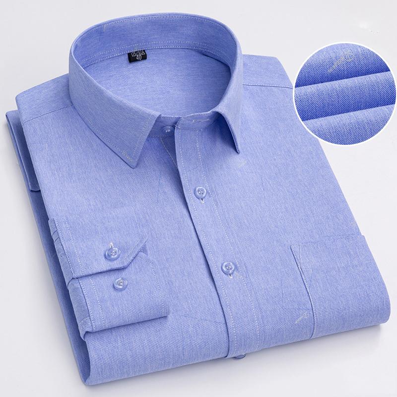 Men's 65% Cotton Long Sleeve Printed Check Dress Shirt Single Patch Pocket Regular-fit Comfortable Versatile Thin Casual Shirts