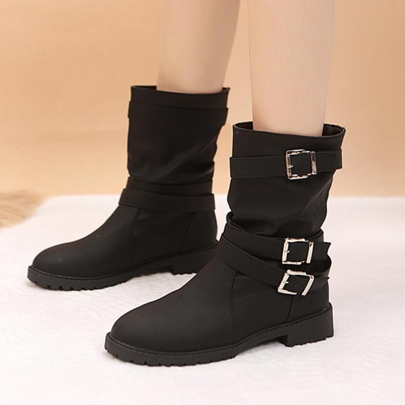 Încălțăminte de toamnă și iarnă Cizme de damă Cataramă cu pliuri Cizme cu toc joasă Pantofi de damă marimi mari