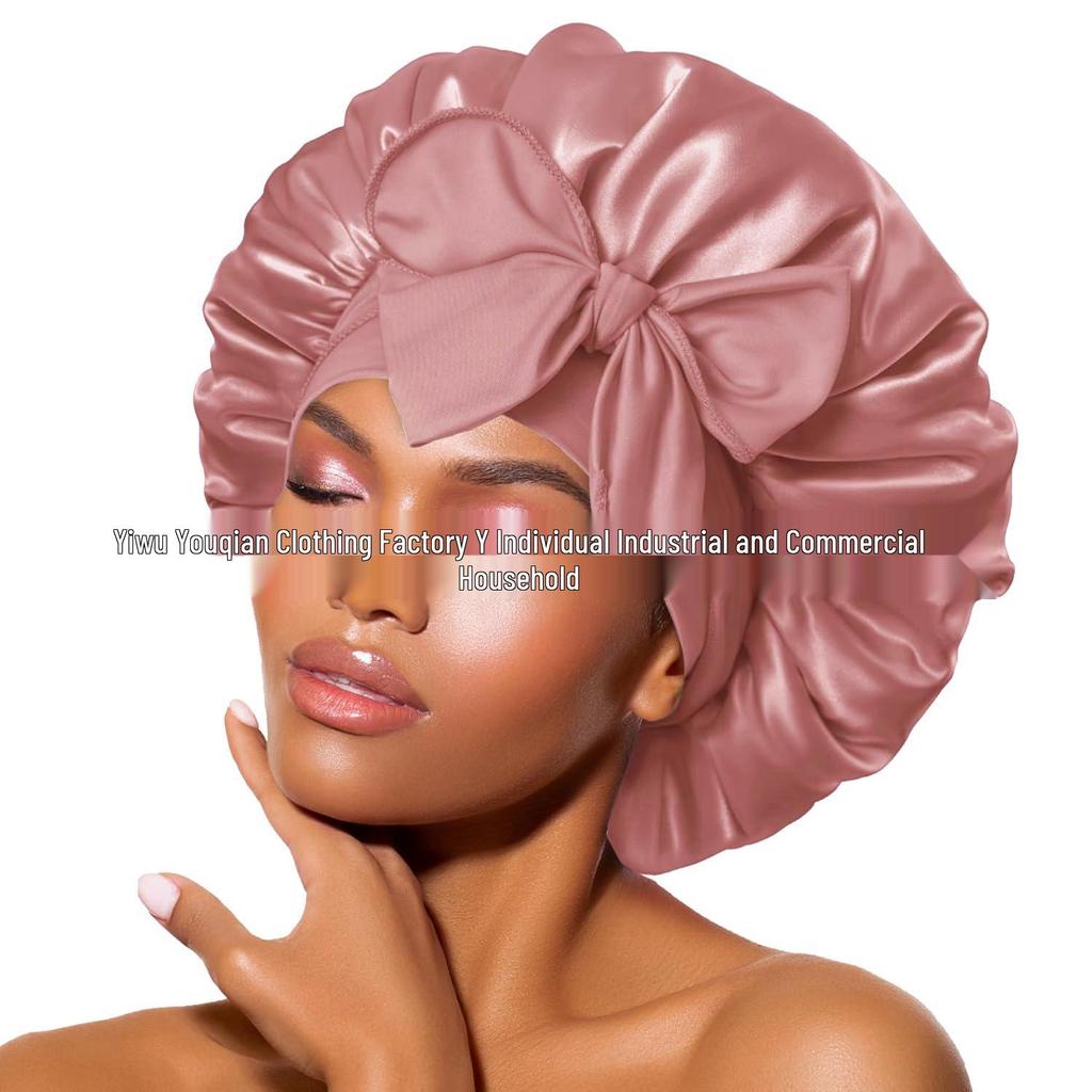Cross-Border Women's Satin Silk Bow Sleep Cap - Extra Large for Hair Care
