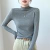 Women's H393 High Neck Warm Slimming Long Sleeve Top - Autumn/Winter Solid Color Versatile Mid-Neck Base Layer Shirt.