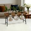 Wooden Frame Hydroponic Planter with Glass Bulb Transparent Container Flower Arrangement Desktop Decoration Home Office