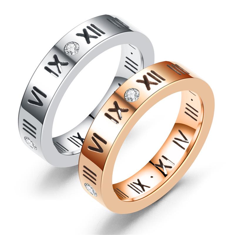 

European and American Style Roman Numeral Diamond Couple Rings for All Seasons Size 10