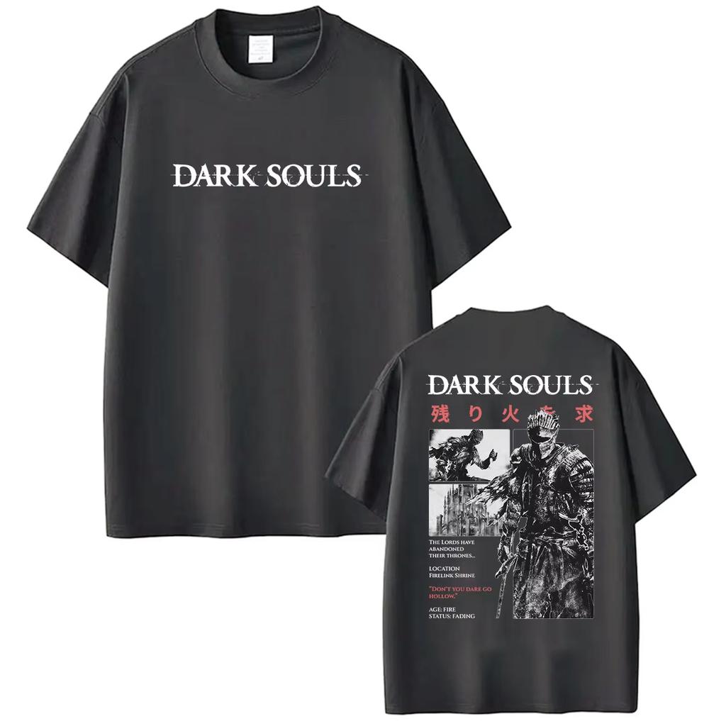 Vintage Washed Dark Souls Gothic Dark Fantasy Soulslike Gaming Merch Gamer Gift Graphic T-shirt Men Women Printed Tee Summer Casual Fashion