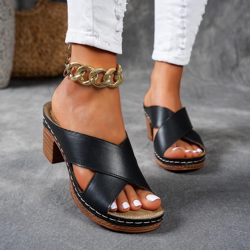 Oversized, Open Toed, High-heeled Slippers, Women's Shoes, Thick Heels, Sandals