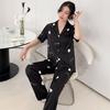 Light Luxury Spring and Autumn Summer Ice Silk Pajamas Women's Long-sleeved Two-piece Set Sweet and Cute Love Set Loungewear Premium