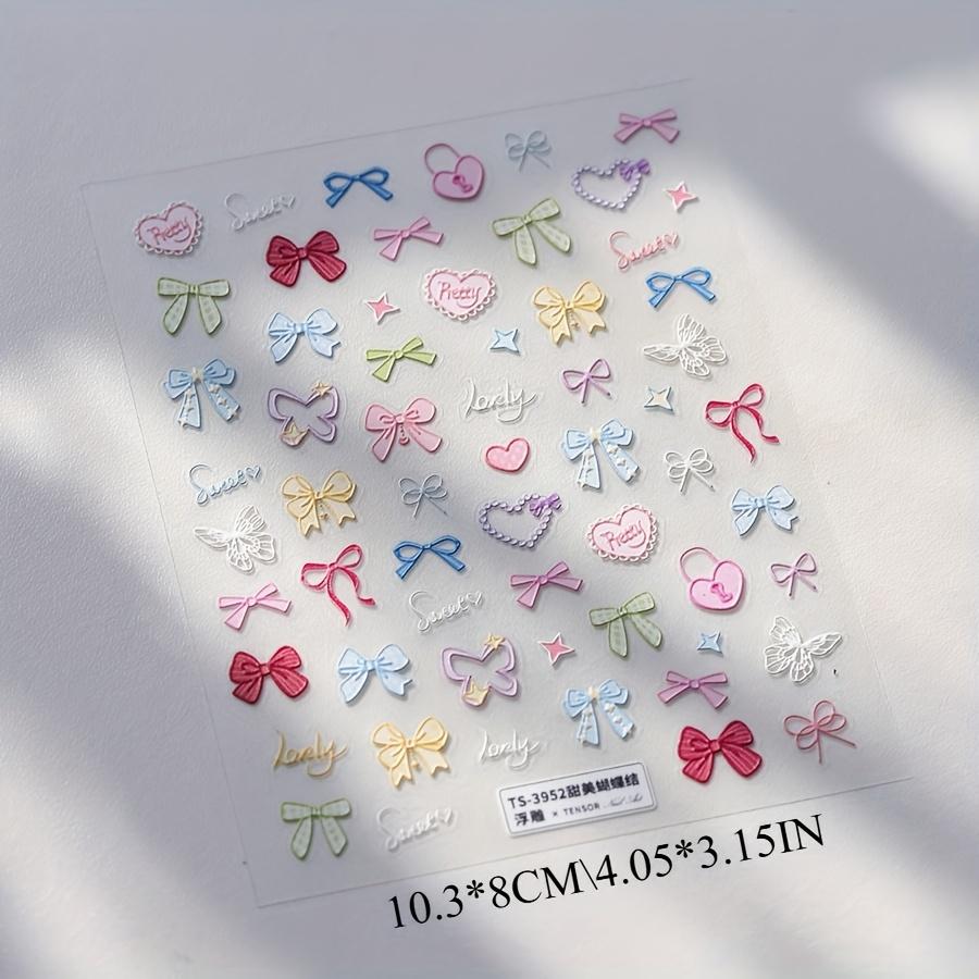 Sweet Bow Embossed Nail Art Stickers, Spring/Summer Cute Nail Decals, DIY Stickers, Paper Cup Stickers, Manicure Decorations Suitable Women's Gifts