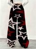 Women's Plus Size Wide Leg Pants Black Red White Star Print Casual Pants Overseas Print