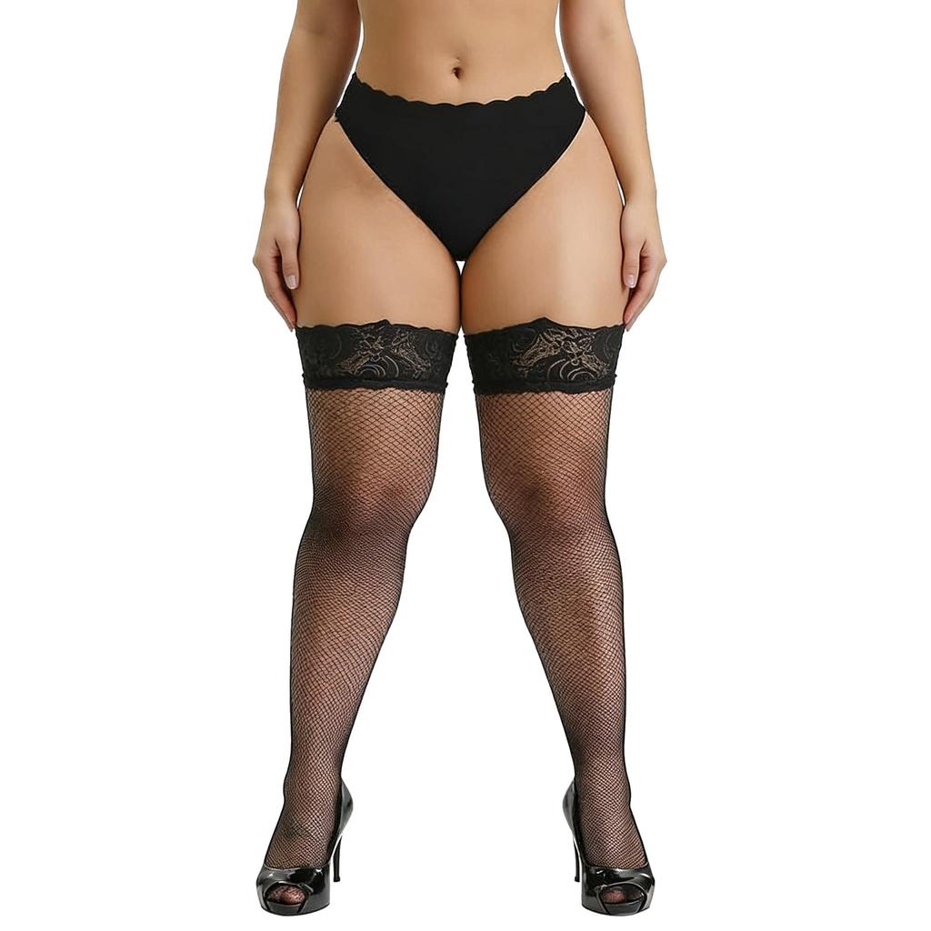 Plus Large Thigh High Stockings Woman Non-Slip Lace Elastic Sun Protection