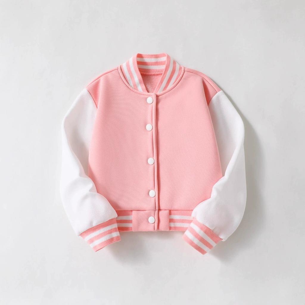 Children's Clothing Girls' College Style Knitted Cardigan Color-Block Casual Spring Autumn Baseball Jacket Color-Block Fashion College Style Top