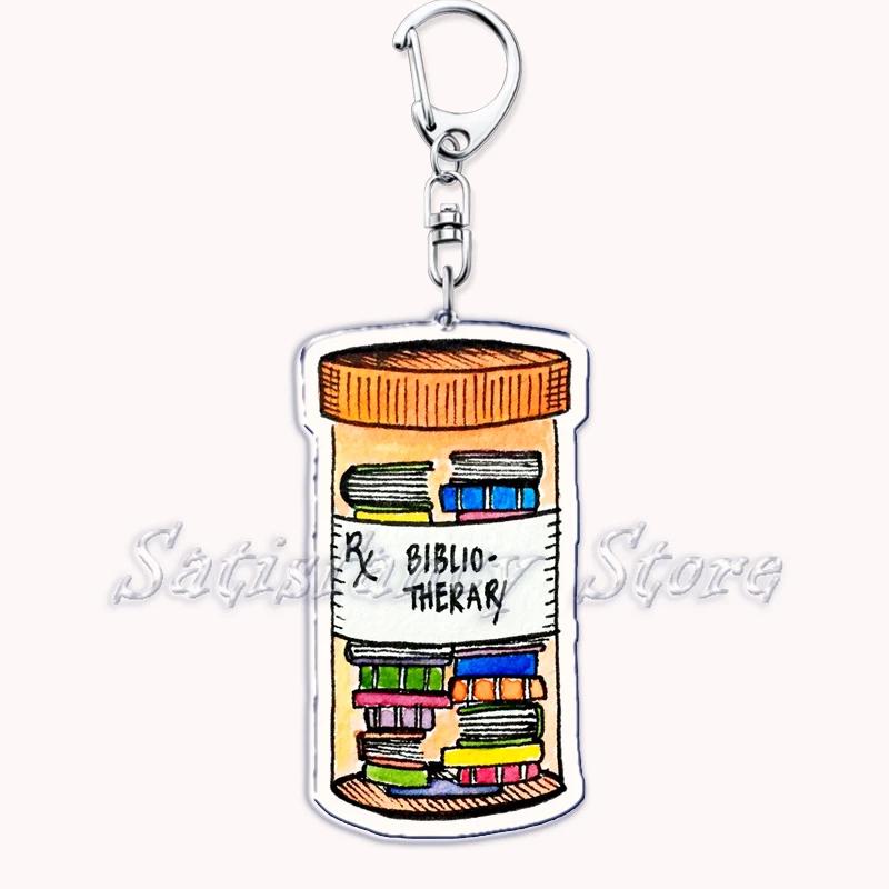 Pastel I Heart Flowery Books Keychains Ring for Accessories Bag Pendant Key Chain Keyring Jewelry Fans Lovers Gifts