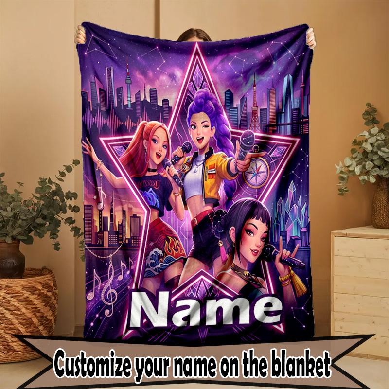 Custom Name Personalized Kpop Demon Hunter Print Blanket, Home Decor, Bedroom, Sofa, Camping, Couch, Gifts for Birthday Christmas