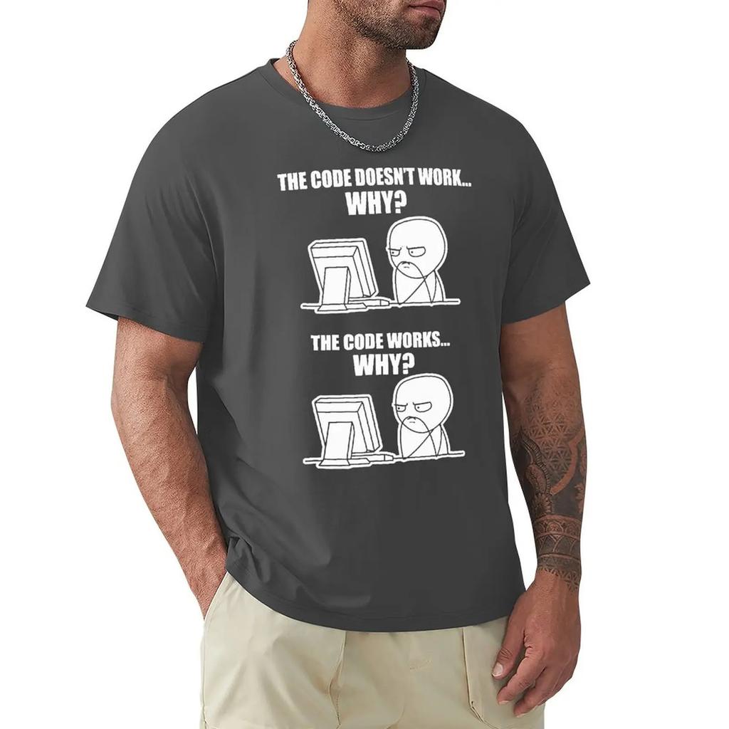 Creative Funny Programmer Code Works Why Meme Print T-Shirt Camiseta Hombre Linux Operating System Fashion Streetwear For Gift