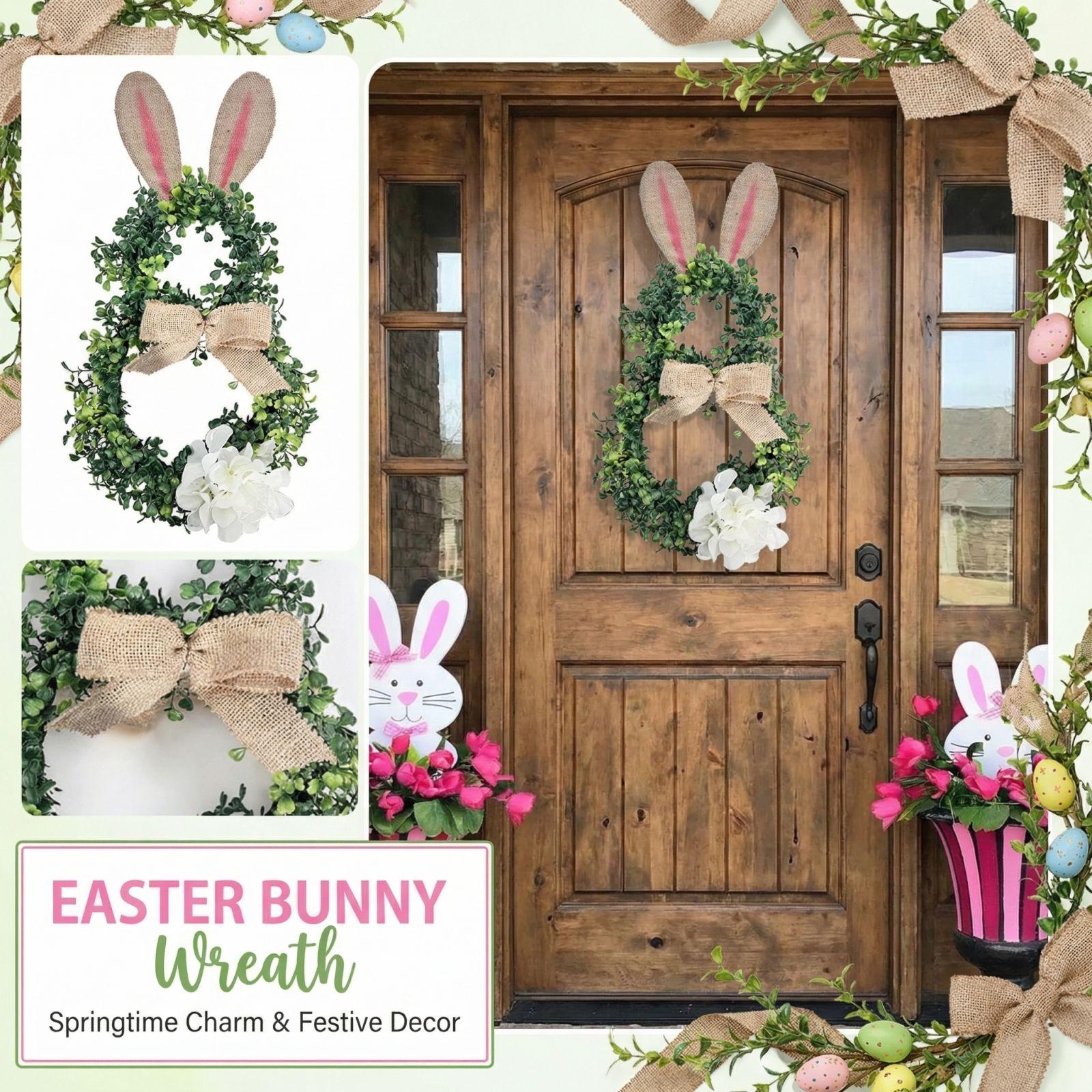 

Easter Wreath Door Decoration Hanging Floral Circle, Plush Balls For Indoor Outdoor Porch Decoration One Size