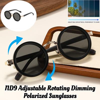 Moda Hombre Nuevo ND9 Gafas de Sol Ajustables Moda Neutra Filtro Reductor de Luz Giratorio Montura Redonda Gafas de Sol Polarizadas