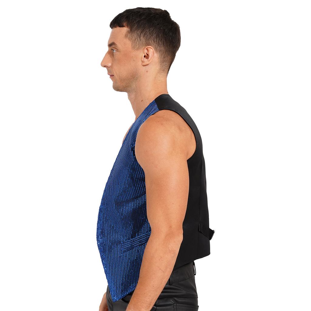 Vestă pentru bărbați și femei, cu paiete strălucitoare, vestă fără mâneci, cu butoni, pentru costum de spectacol de club