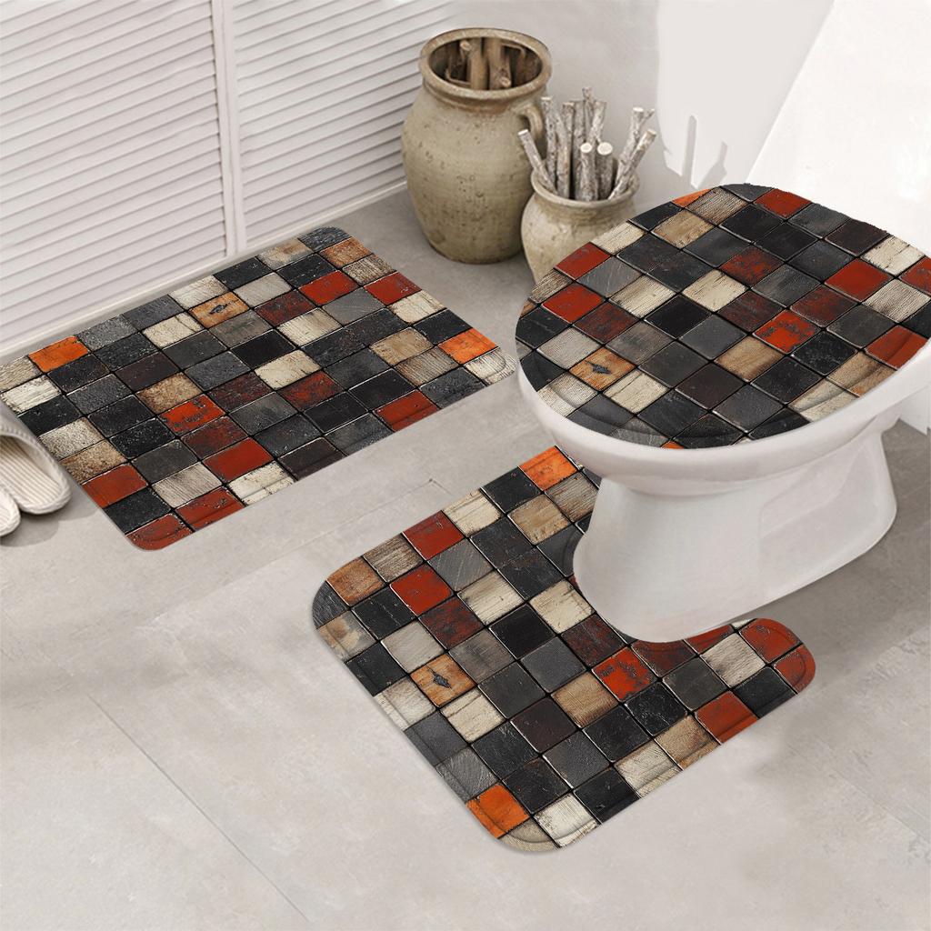 4pcs Bathroom Set Shower Curtain Absorbent Bathroom Floor Carpet U-Shaped Contour Rug Toilet Lid Mat for Bathroom