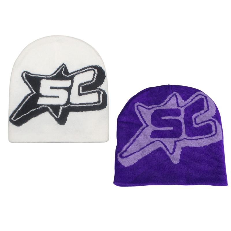 Unisex Skullies Hat with Cartoon Letter Photo Props Knitted Winter Hat Hip-Hop Costume Props Skull Cap