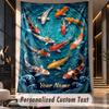 Koi Fish Pond Artwork Theme Wall Tapestry Customized With Name Text Personalized Hanging Tapestry For Bedroom Living Room Decor