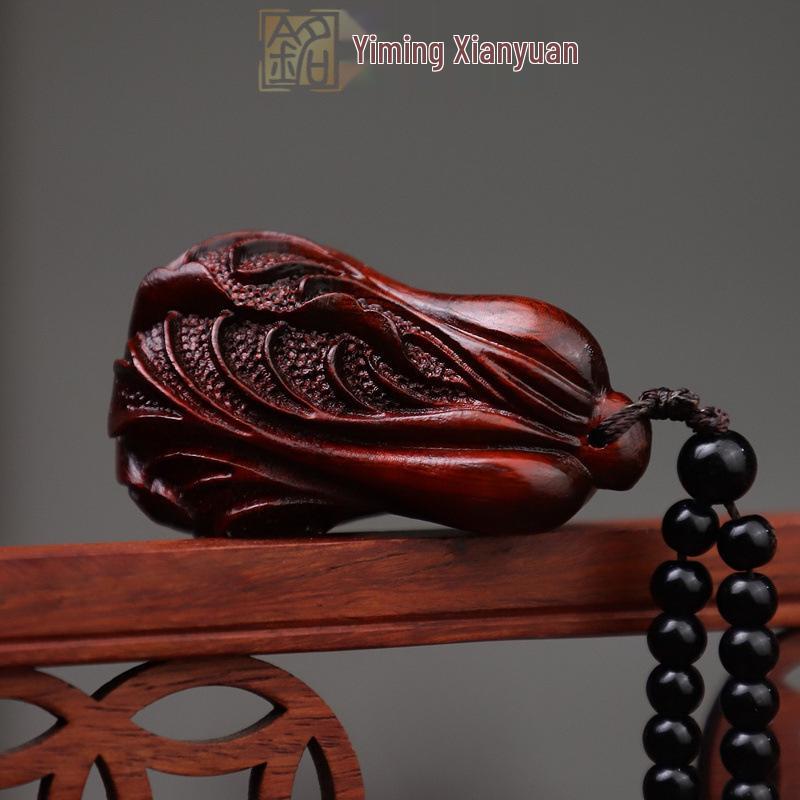Rosewood Carved Pixiu Ornament: Gourd & Dragon Turtle Handicraft