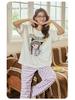 Summer Cotton Pajama Set for Women: Short Sleeve, Long Pants, Cute Design for Teens, Perfect for Spring and Summer.