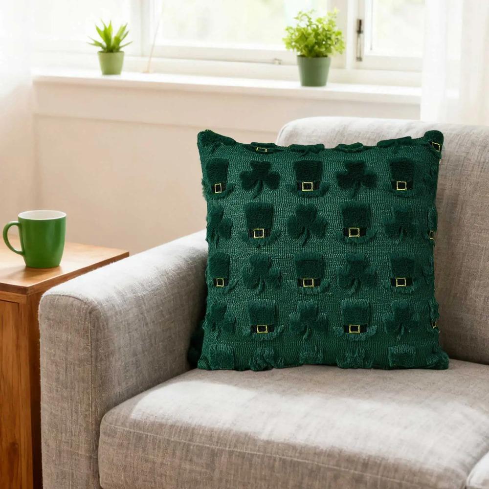 Clover Pattern St. Patrick‘s Day Shamrock Pillow Cover Green Plush Shamrock Cushion Cover Square Pillowcase Holiday