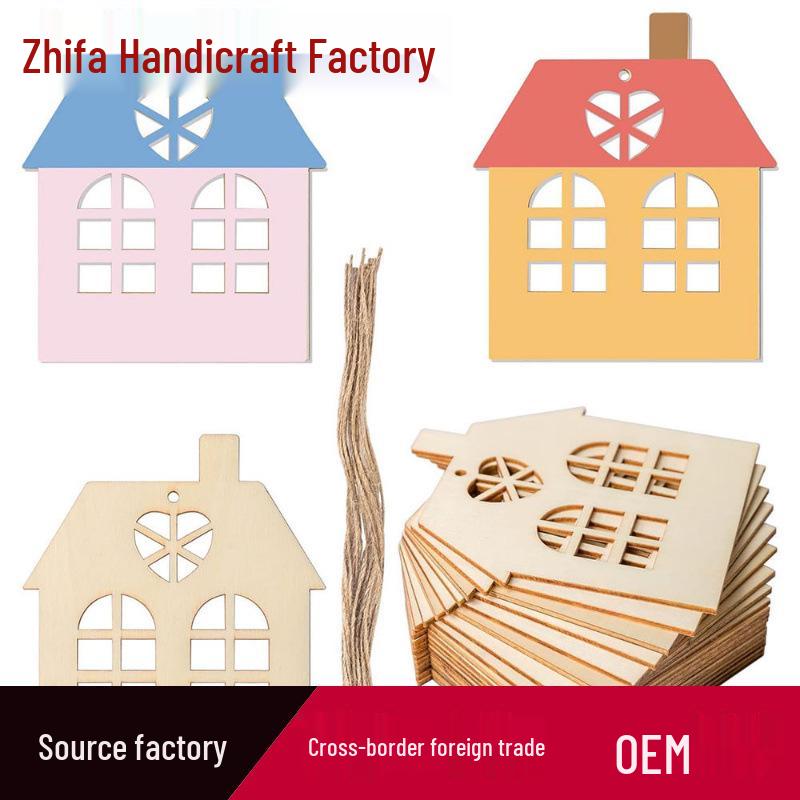 House-Shaped Wooden Pendant: Blank Wood Slice for Christmas, Valentine's, Thanksgiving, or Birthday Party Decoration