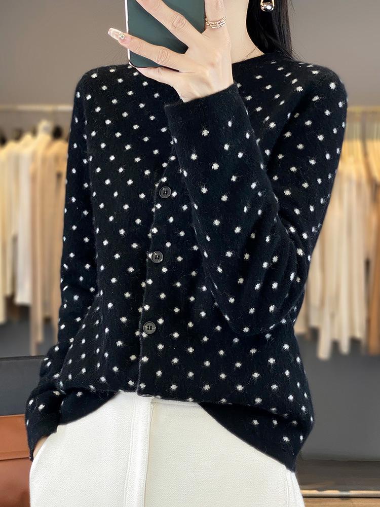 Dames Cardigan met Lange Mouwen van Wol – Knopen Rond Hals voor Herfst/Winter