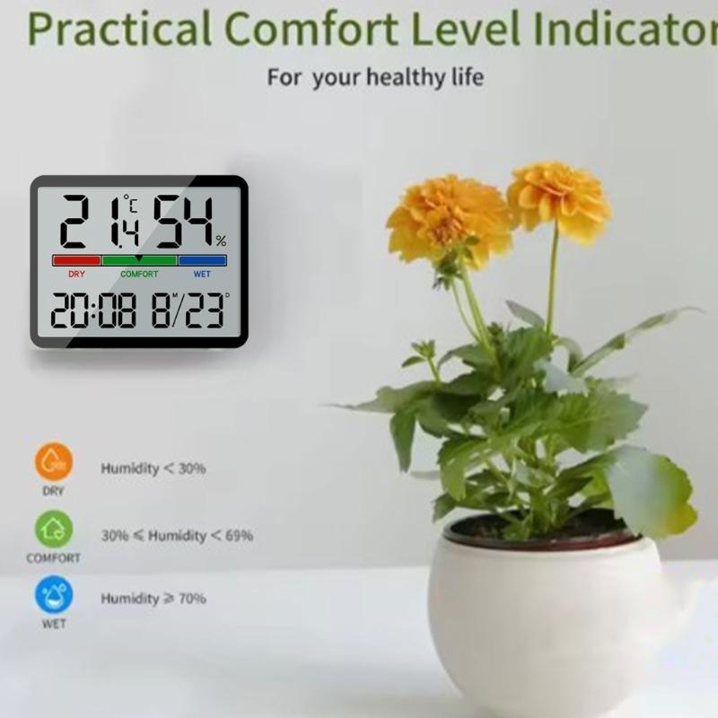 Temperature Humidity Meter Desktop Testing Meter with Time Date Display Large LCD Thermometers Hygrometer for Indoor