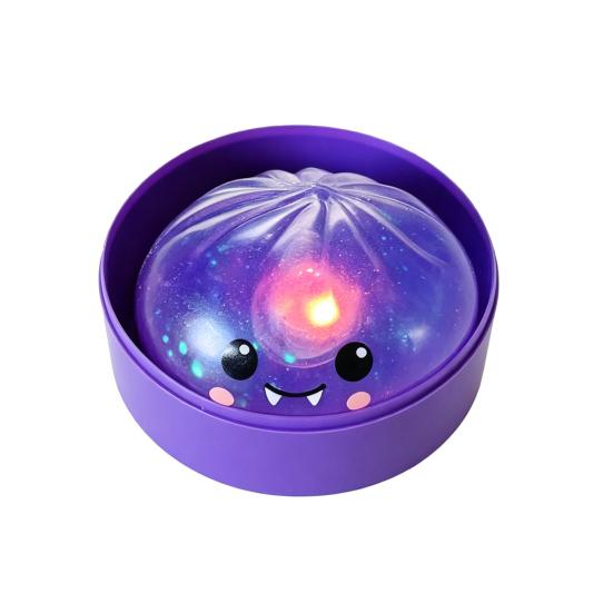 Dumpling Toy Halloween Glitter Squeeze Toy Spooky Ghost Pumpkin with Steamer Cute Calm Down Toys Slow Rising Bun Fidget LED Light for Anxiety Stress