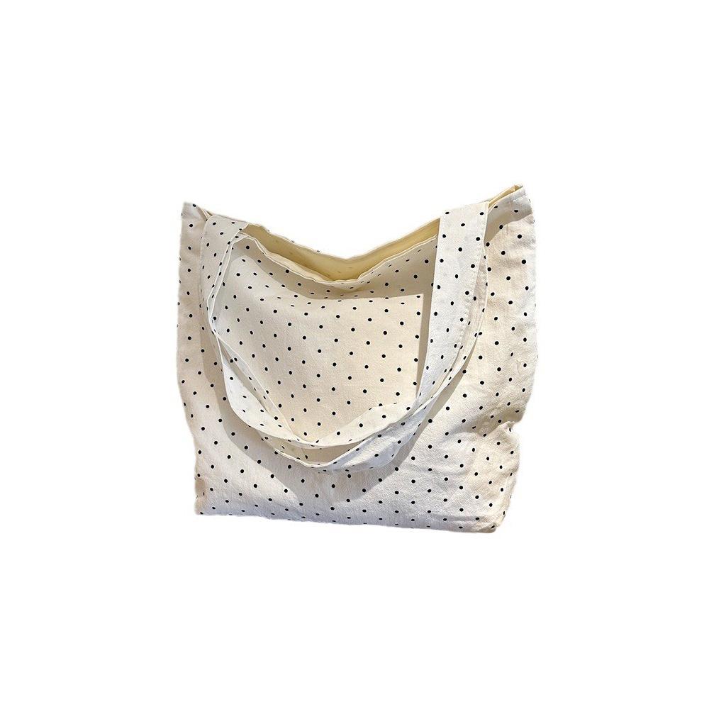New Large Capacity Polka Dot Canvas Tote Bag Women Casual Shoulder Bag College Student School Book Bag