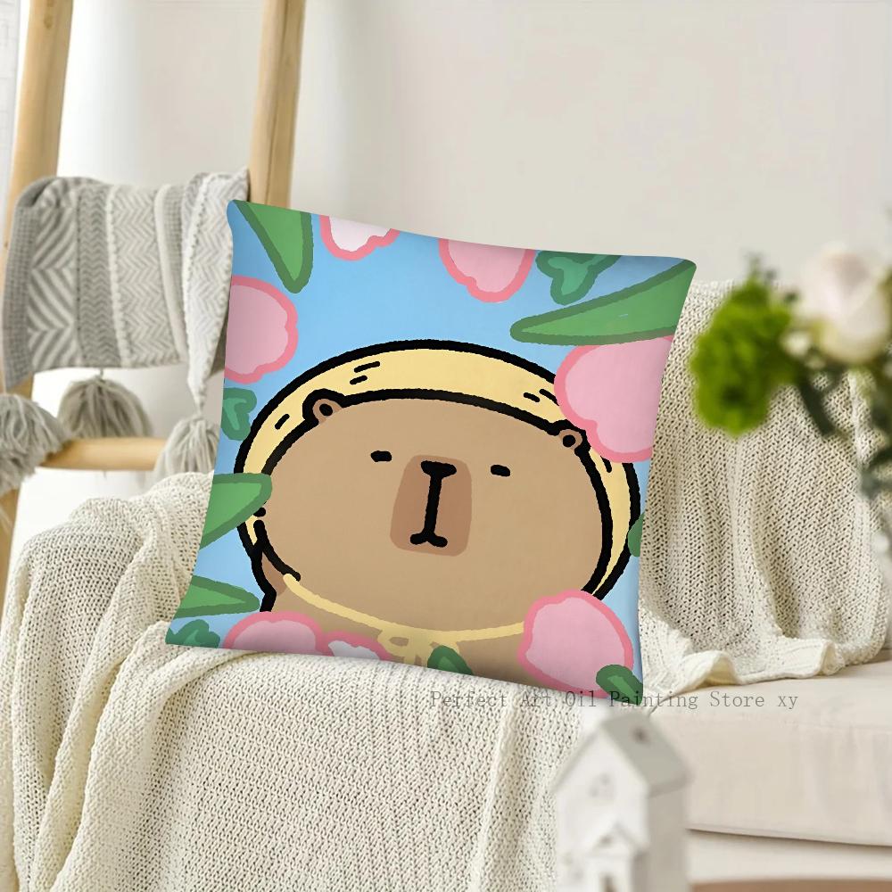 Cartoon Capybara Pillow Case Square Pillow Cushion Cover Bedroom Sofa Room Decoration Casual Pillow Cover