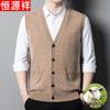 Hengyuanxiang Men's Pure Wool V-Neck Cardigan Vest
