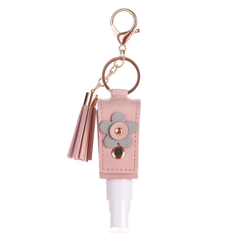 

30 мл Порожня пляшка-спрей для спирту, тип спрею, розлив у меншу тару, пляшка для дезінфектора для рук, тримач для брелока, портативний тонер, китиця, шкіряний чохол рожевий