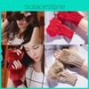 Color Plush Solid Knitted Half Finger Gloves Thickened Warmth Fashion Gifts