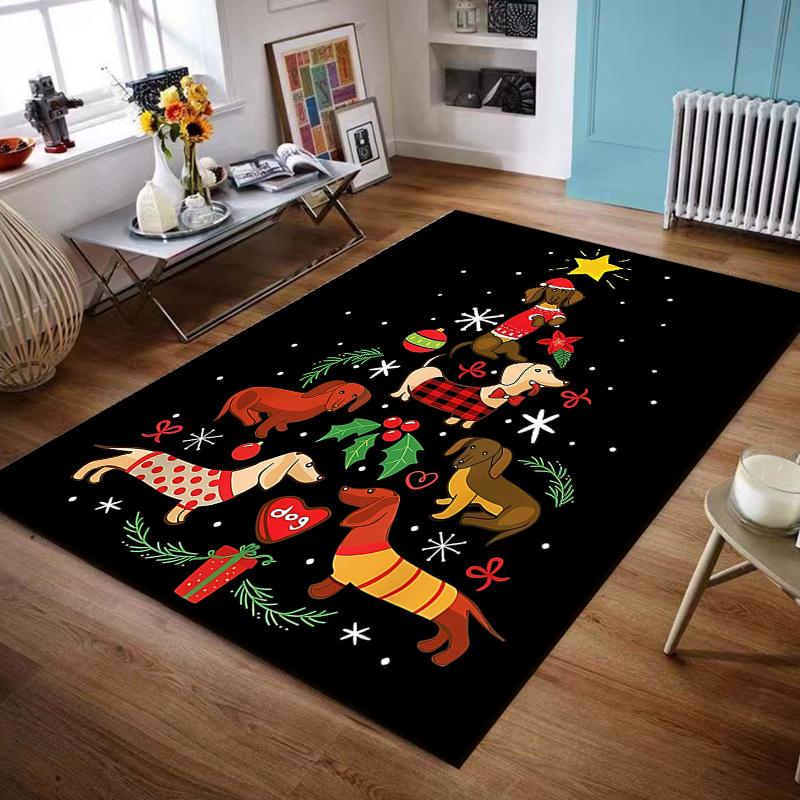 Flannel Rug Dachshund Dogs Christmas Tree Holiday Black Xmas Art Decor for Living Room Bedroom Gift for Women