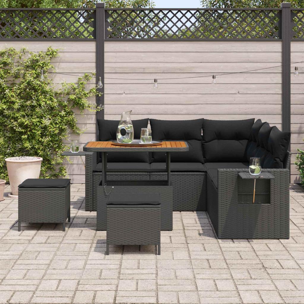 Modular Outdoor Sofa Set with Cushions 8 pcs Black Poly Rattan