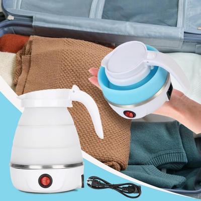 Hervidor eléctrico plegable de viaje de silicona de 600 ml, ligero y pequeño, color blanco