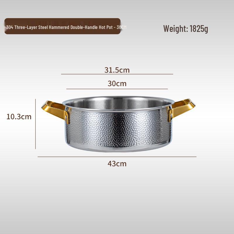 304 Edelstahl Doppelgriff Gehämmert Trennwand Hot Pot für Induktions- & Gasherde.