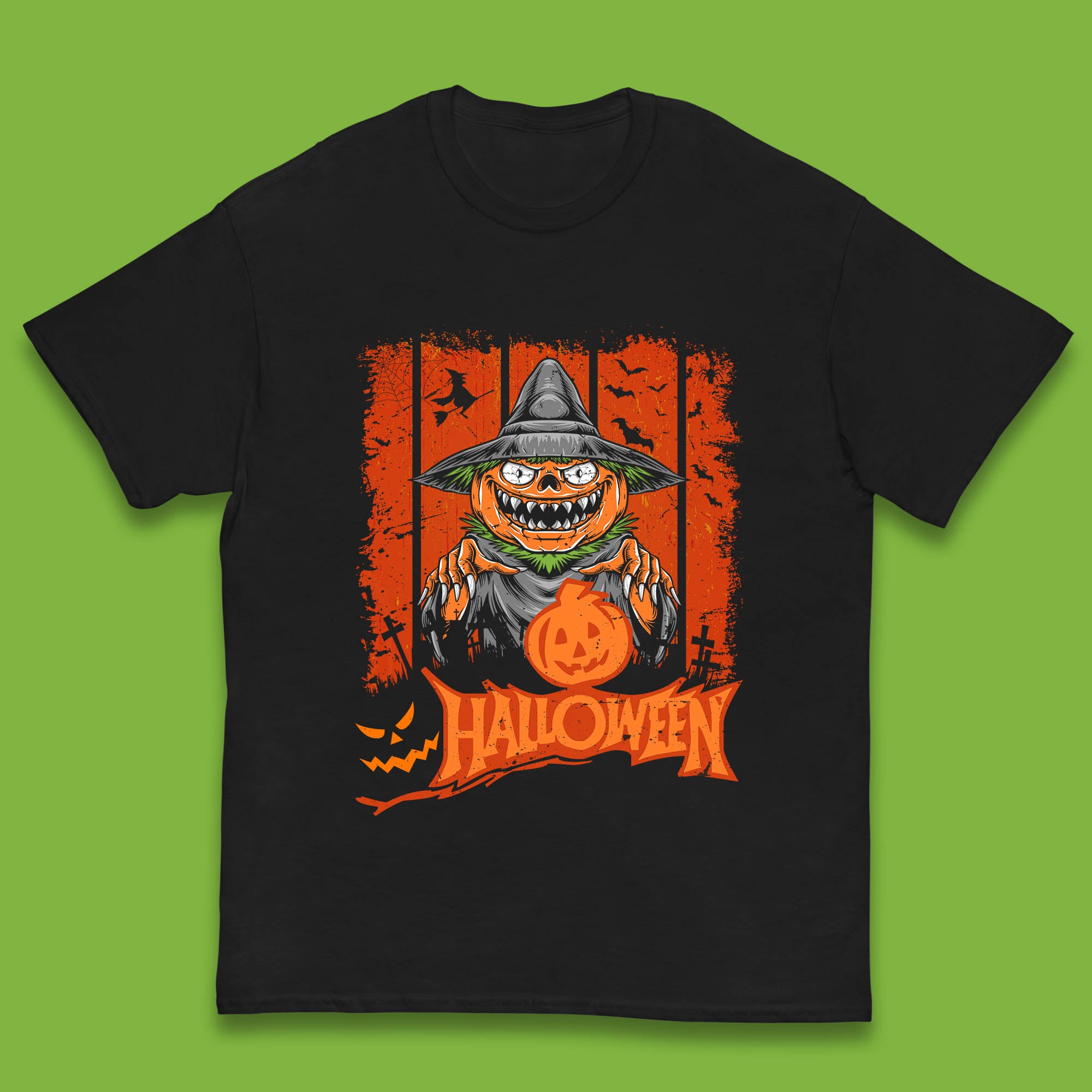 Halloween Pumpkin Head Scarecrow Jack O Lantern Pumpkin Head Horror Scary Vintage Retro Kids T Shirt 100