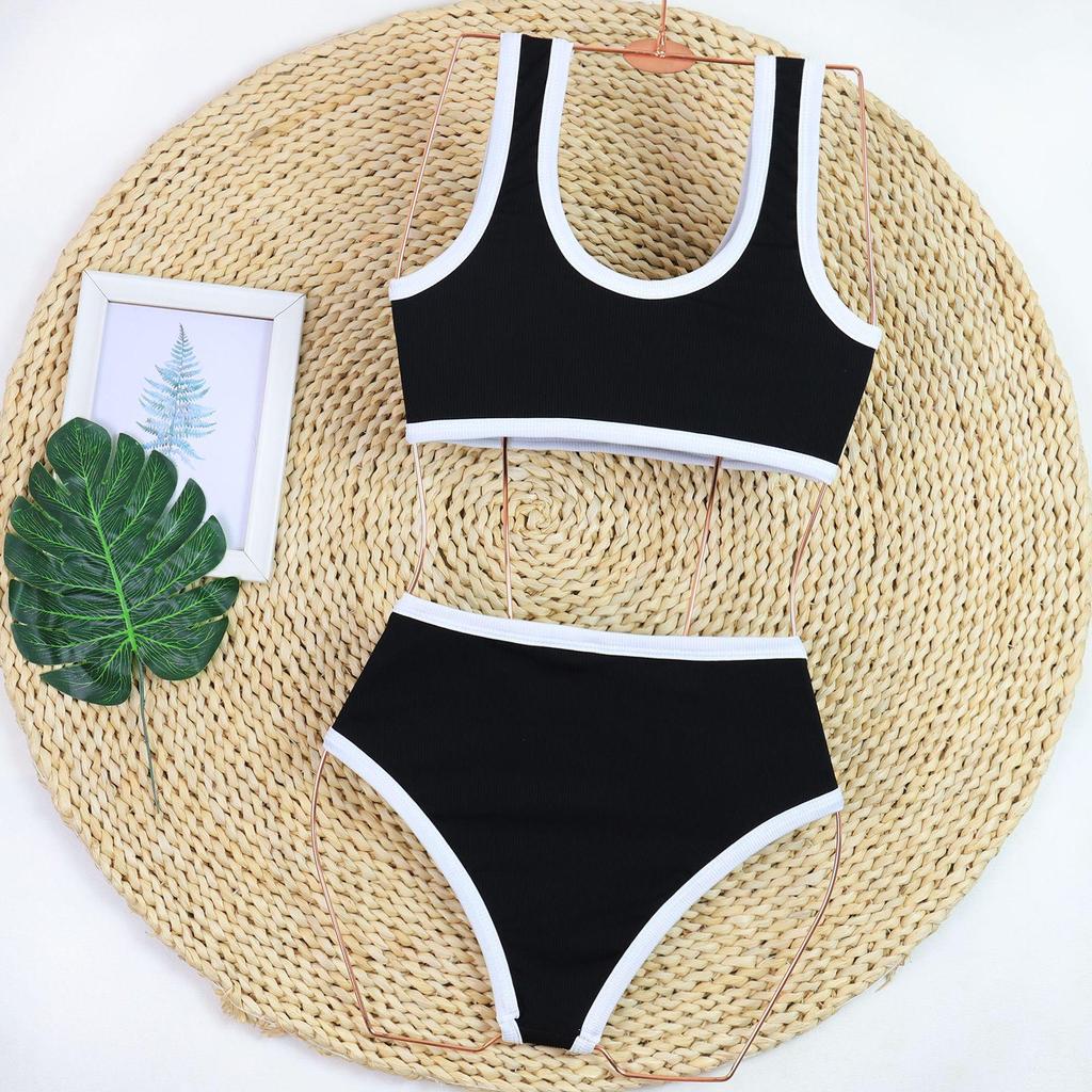 2024 Schwarz & Weiß Colorblock High Waist Bikini - Elegante Bademode im europäischen und amerikanischen Stil