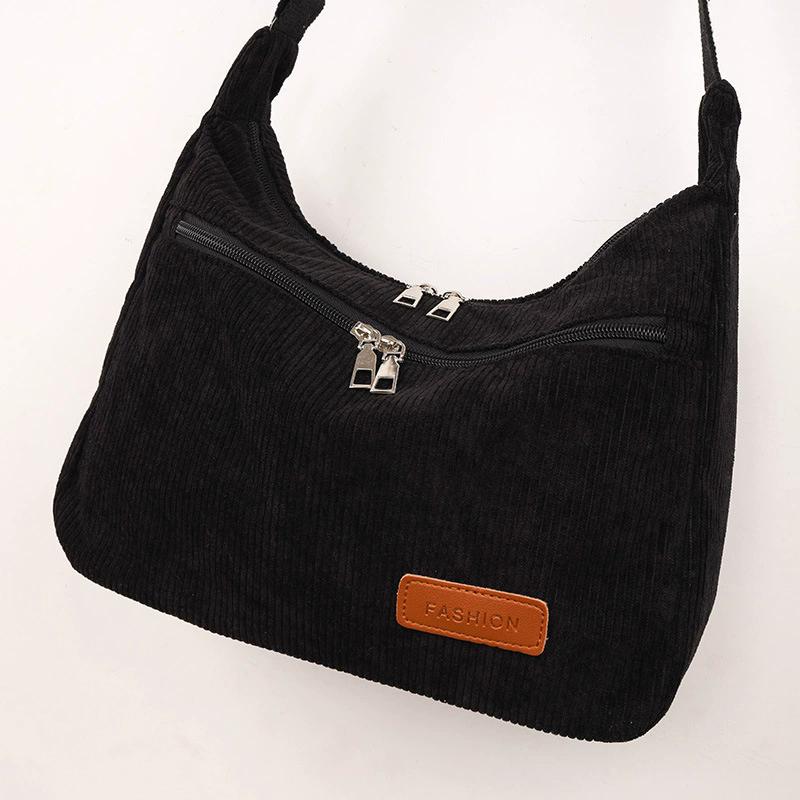 

Trendy Solid Color Letter Patch Tote Bag, Corduroy Large Capacity Shoulder Bag, Magnetic Closure Minimalist Dumpling Handbag Purse