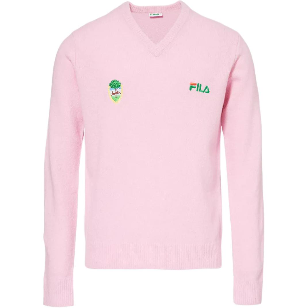 

Fila Свитер мужской пуловер свободного кроя с V-образным вырезом, длинным рукавом и вышивкой логотипа, темно-розовый F71U445402F-PK M