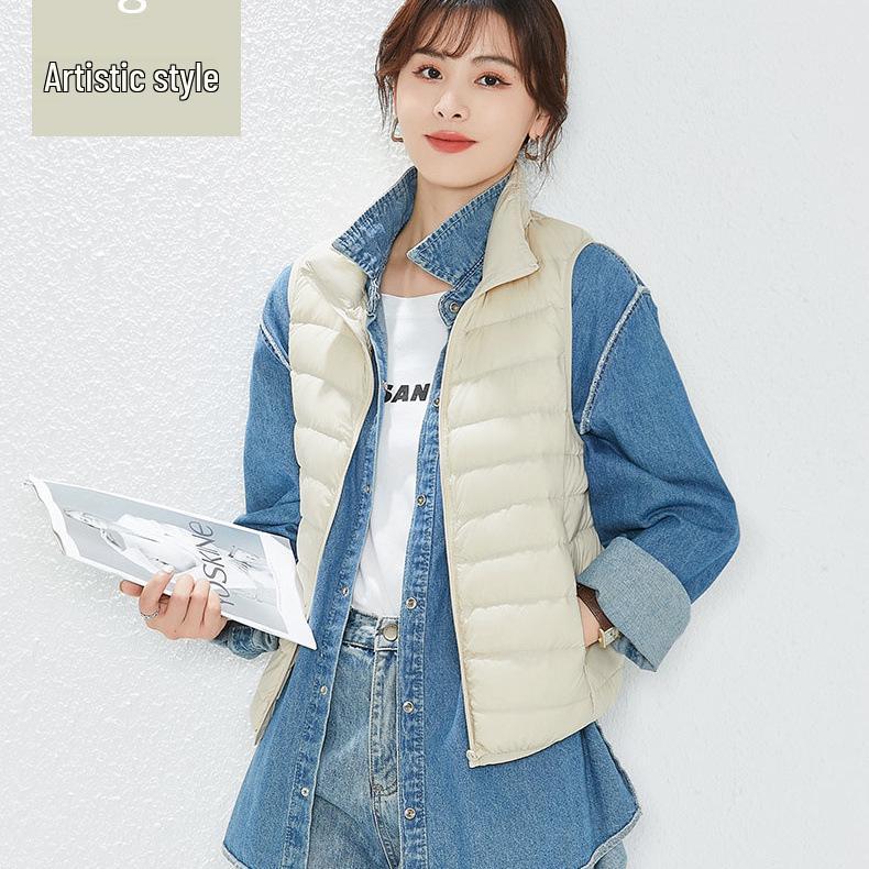 Youjia Dámská lehká vesta s 90% prachovým peřím z bílé kachny - Bez rukávů, hřejivá a stylová pro podzim a zimu