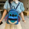 Lilo Stitch Blue Monster Printed Pu School Bag With Inner Card Pocket For Teens