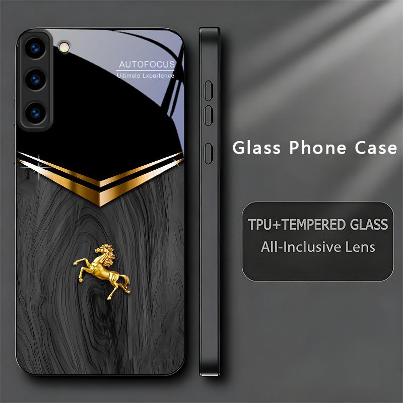 Golden Stallion Black Phone Case For Samsung Galaxy S26 Ultra S25 Edge S24 FE S23 Plus S22 S21 S20 S22 25 24 Glass Back Cover