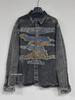 2025 New Style Distressed Embroidery Denim Jacket - Washed Long-Sleeve for Spring/Autumn