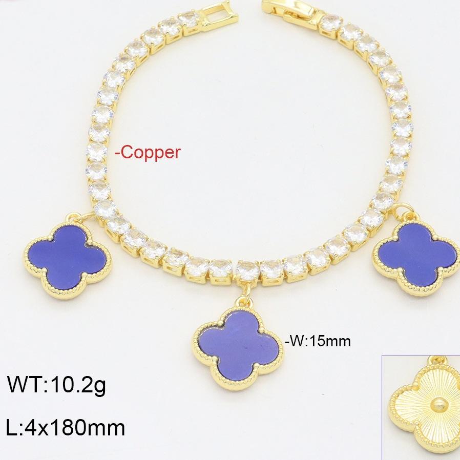 Fashionable Light Luxury Zircon Copper Three Flower Four Leaf Clover Bracelet Elegant and High End Handmade Decoration