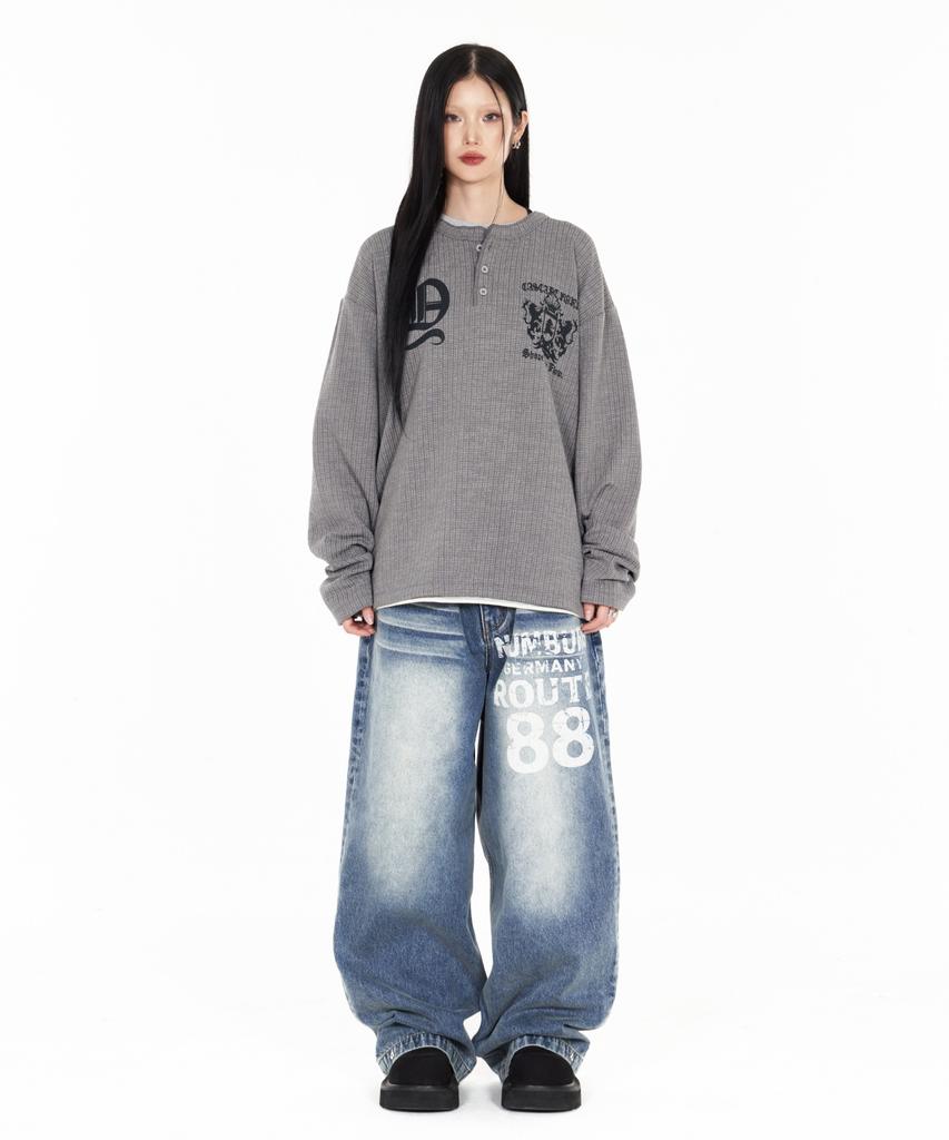 IDWS Shape Henley Neck Long Sleeve Gray