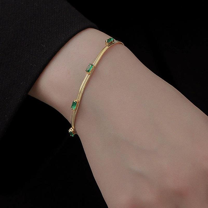 Ramos Vergoldete Glänzende Quadratische Zirkonia Fischgrätenkette Choker Halskette Grüne Klare Zirkonstein Kurze Kette Halskette